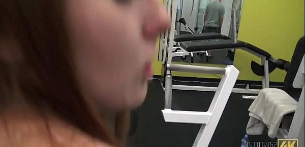  HUNT4K. Man for money let stranger fuck his slutty girlfriend in gym
